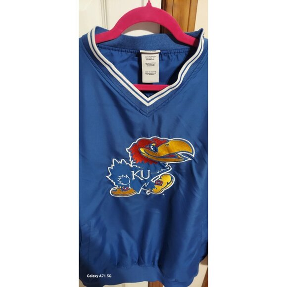 Vintage Kansas Jayhawks Pro Edge Pullover Windbreaker Jacket Mens L Blue KU NCAA - Picture 4 of 8